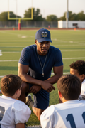 African American man coaching youth football wearing solid navy RMRL Core Identity Cap