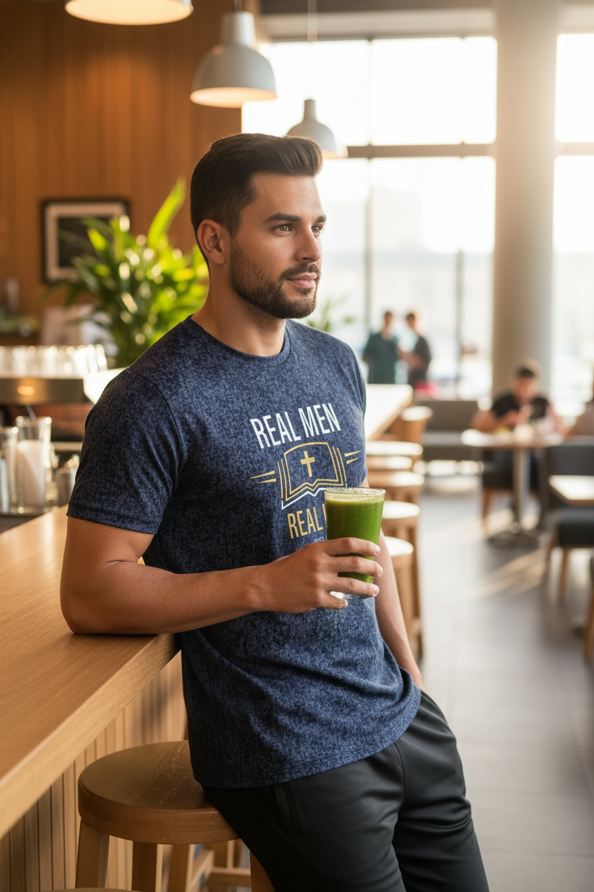 RMRL Digi Camo True Navy - Hispanic Male Cafe Post-Workout Reflection